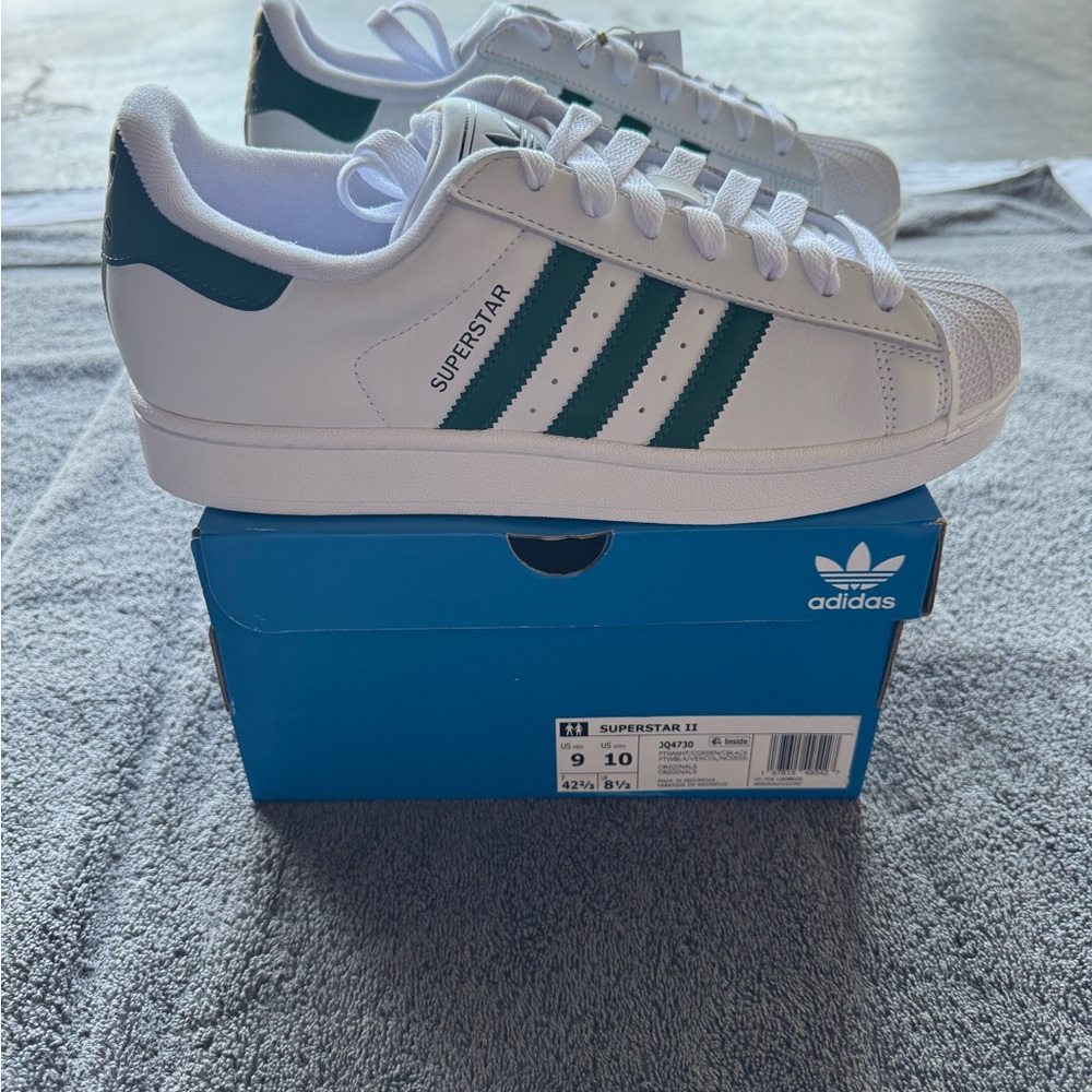 Adidas Superstar II White with Dark Green Stripes